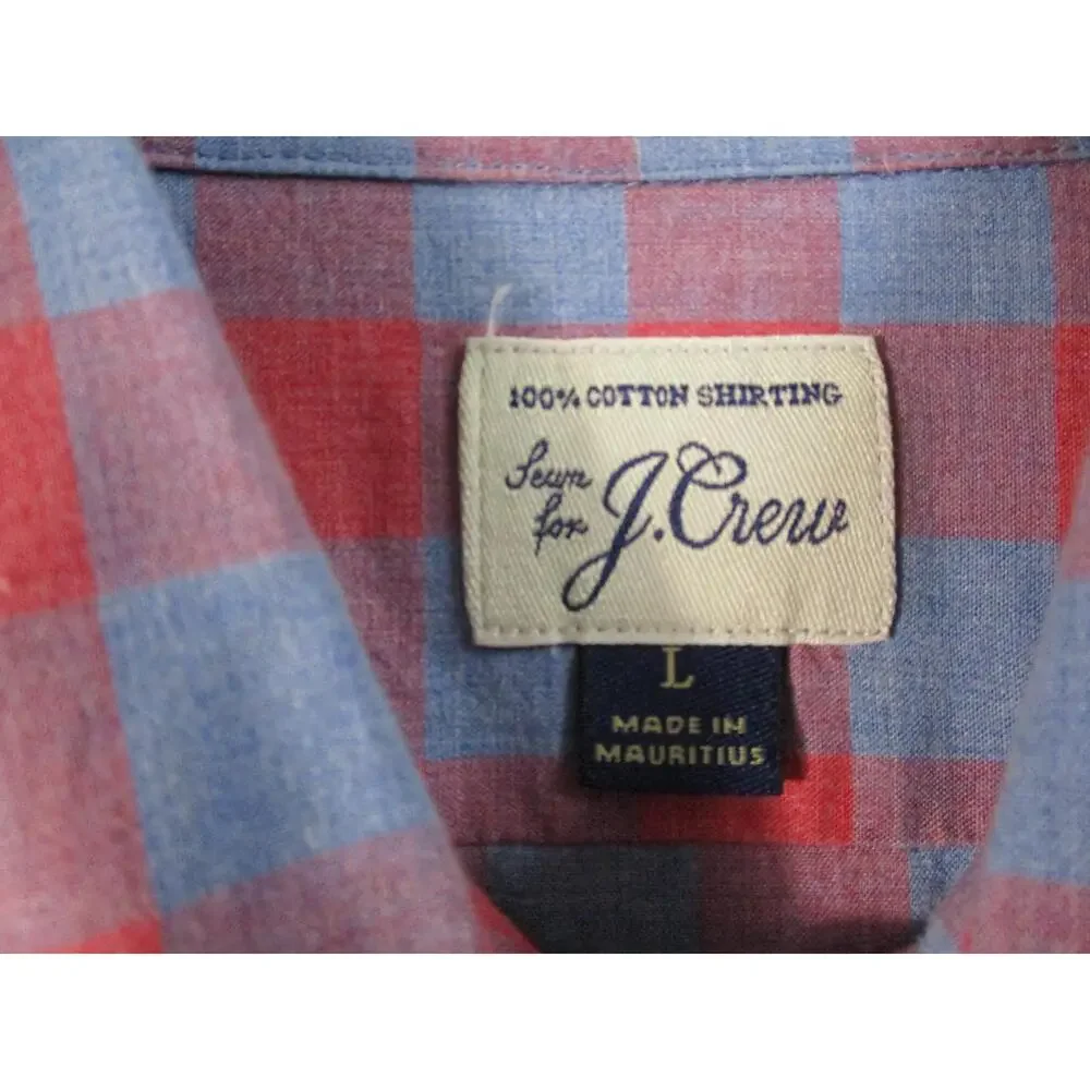J.Crew Red Blue Plaid Casual Preppy Button Down Long‎ Sleeve Men Size L Slim